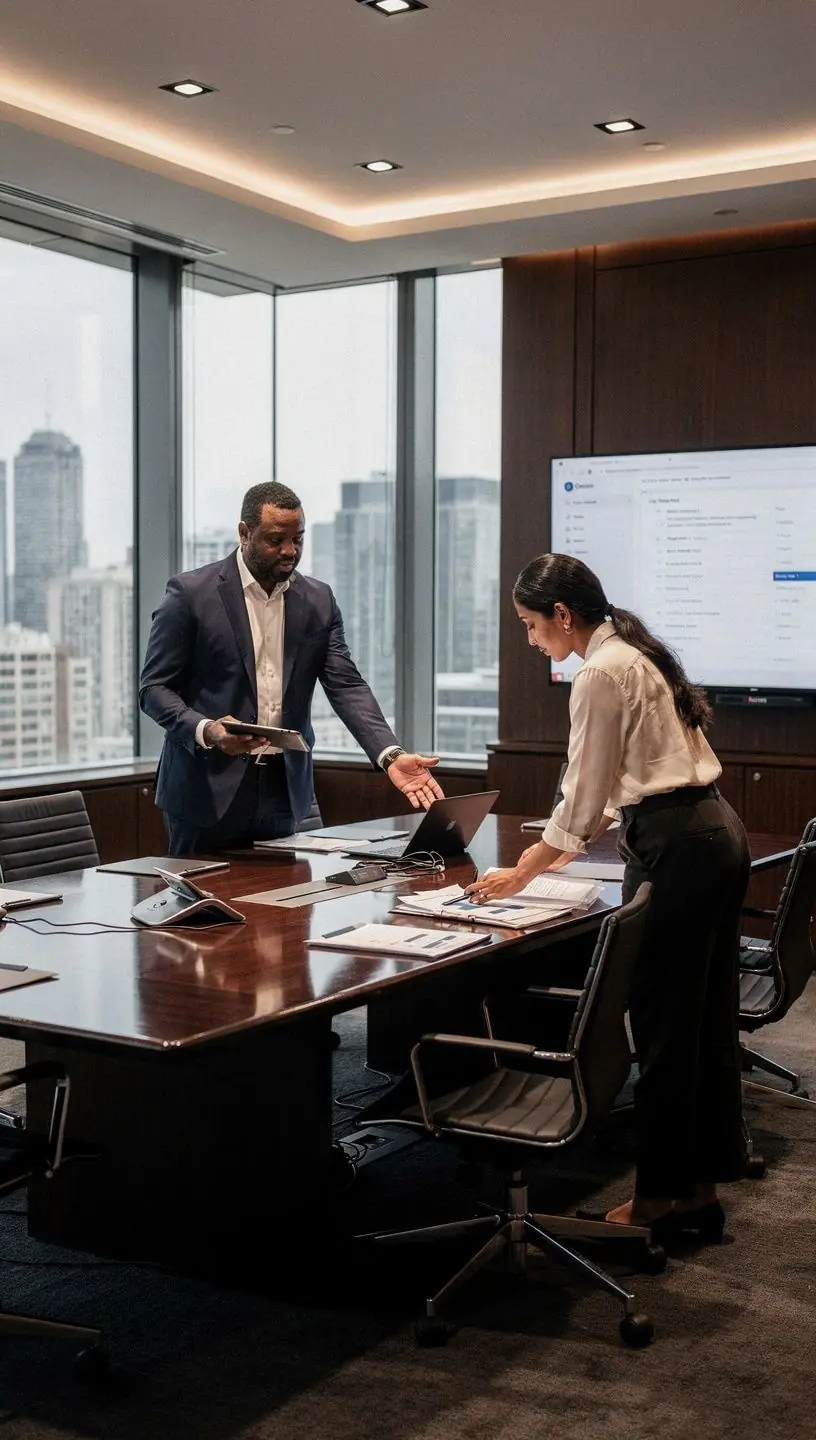 Просторная зона для встреч с большими окнами и стильным декором.