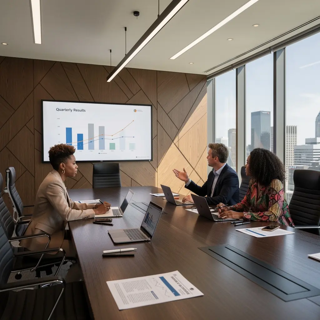 Зона отдыха для гостей с мягкими диванами и зелеными растениями.